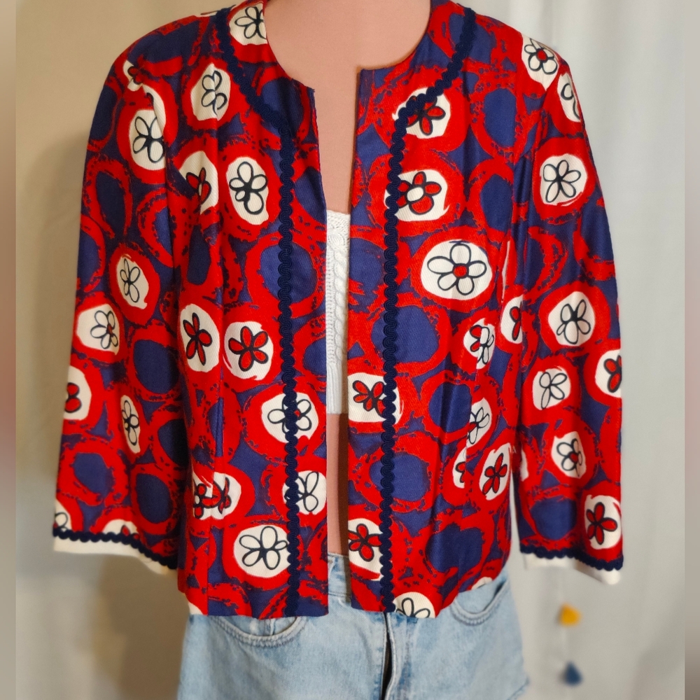 mid century Cropped Bolero  red white blue Ric Rac Vintage ultra mod 60s  S